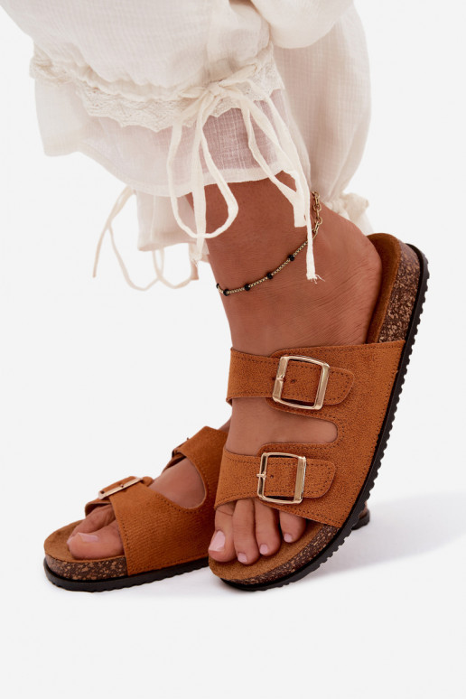 Chinelos femininos marrons com fivelas Brigid