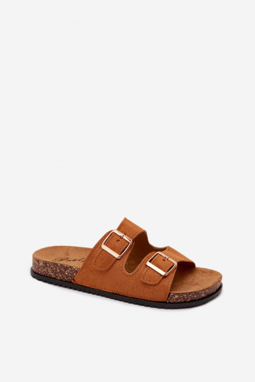 Chinelos femininos marrons com fivelas Brigid