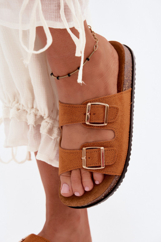 Chinelos femininos marrons com fivelas Brigid