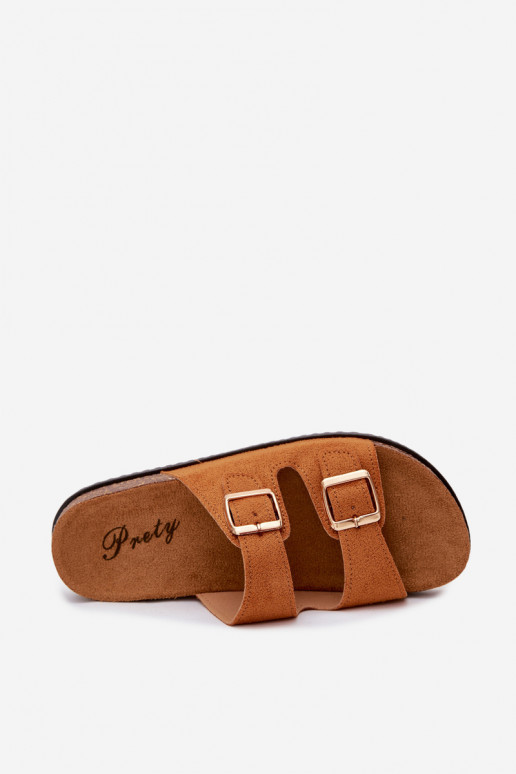 Chinelos femininos marrons com fivelas Brigid