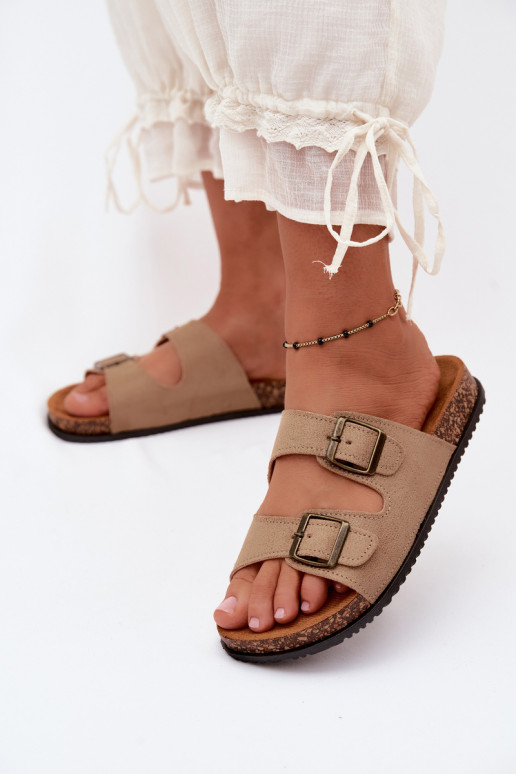 Chinelos femininos de cor areia com fivelas Brigid