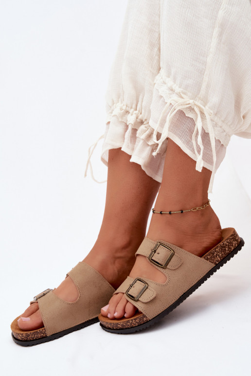 Chinelos femininos de cor areia com fivelas Brigid