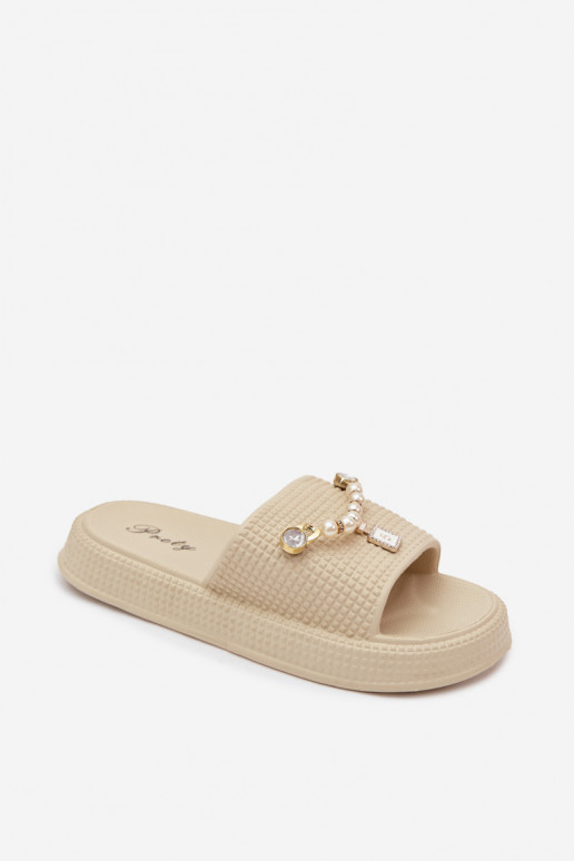 Chinelos femininos de cor areia leves com ornamentos Rosehip