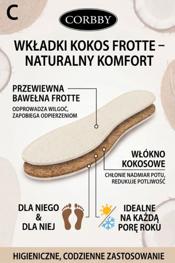 Corbby KOKOS FROTTE Palmilhas para todos os climas 2