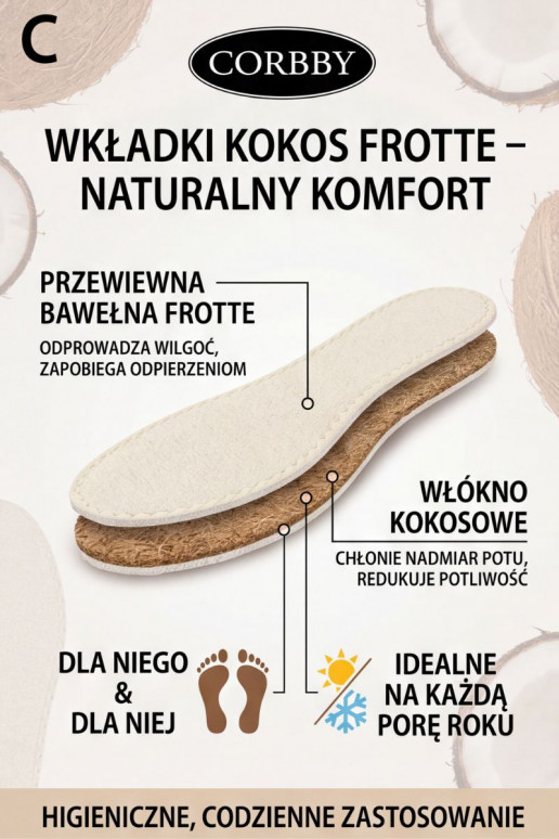 Corbby KOKOS FROTTE Palmilhas para todos os climas