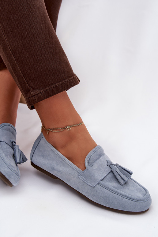 Mocassins femininos com franjas em azul Clarisse