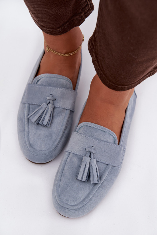 Mocassins femininos com franjas em azul Clarisse