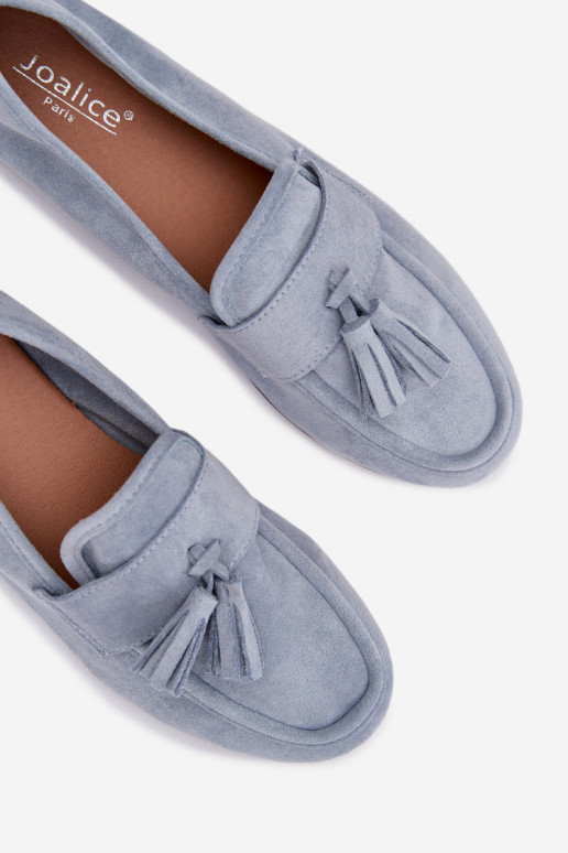 Mocassins femininos com franjas em azul Clarisse
