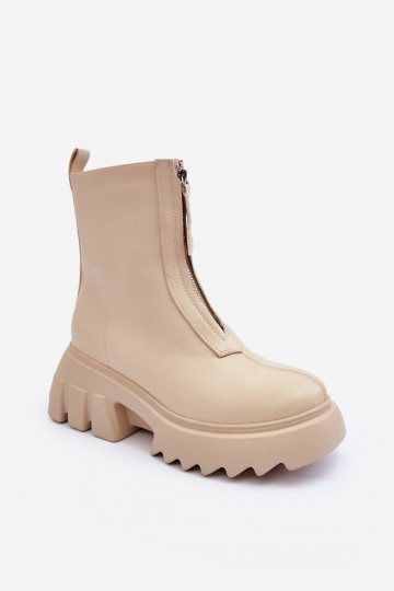 Botins com plataforma e fechos de correr na cor areia Kusma