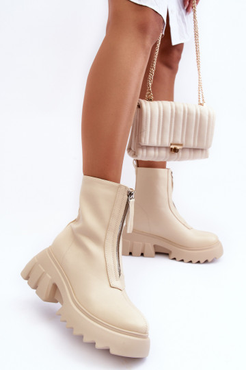 Botins com plataforma e fechos de correr na cor areia Kusma 2