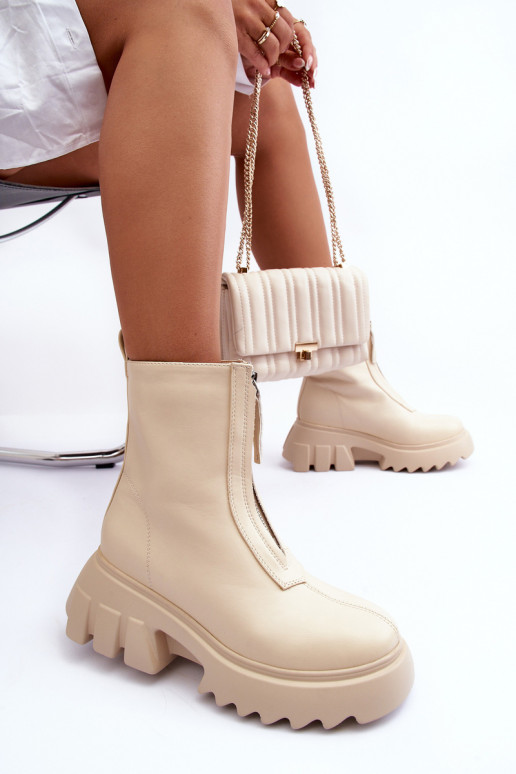Botins com plataforma e fechos de correr na cor areia Kusma