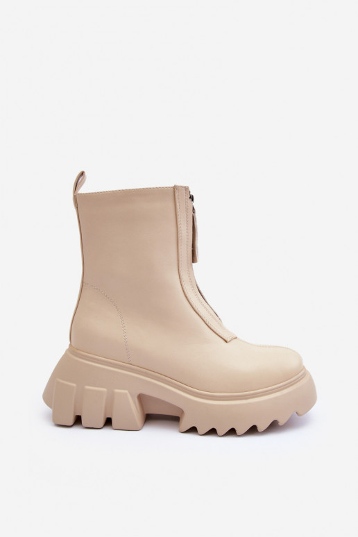 Botins com plataforma e fechos de correr na cor areia Kusma