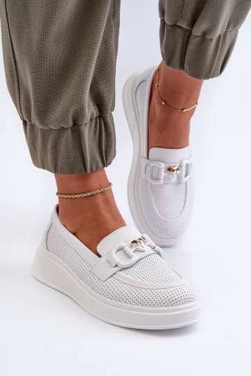 Mocassins femininos com plataforma na cor branca S.Barski LR720
