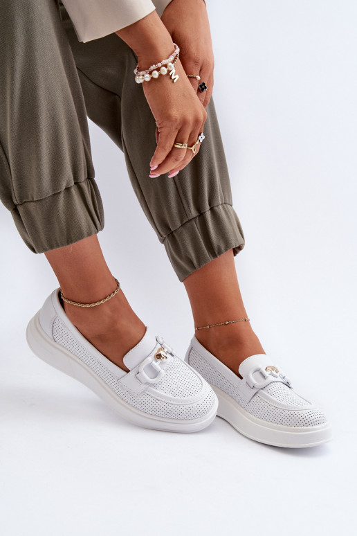 Mocassins femininos com plataforma na cor branca S.Barski LR720