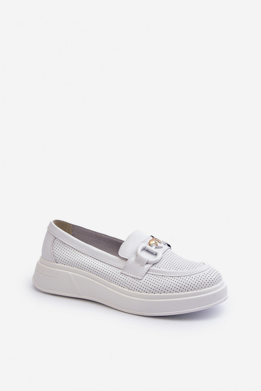 Mocassins femininos com plataforma na cor branca S.Barski LR720