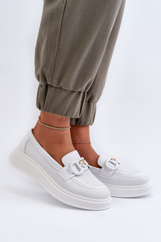 Mocassins femininos com plataforma na cor branca S.Barski LR720