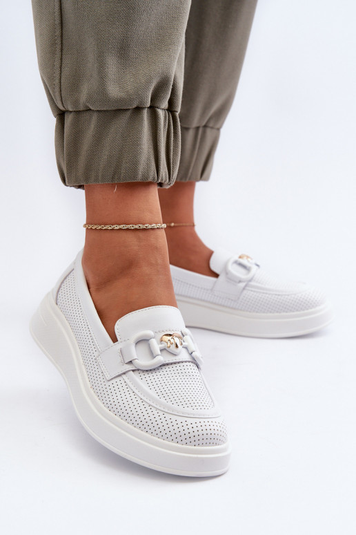 Mocassins femininos com plataforma na cor branca S.Barski LR720