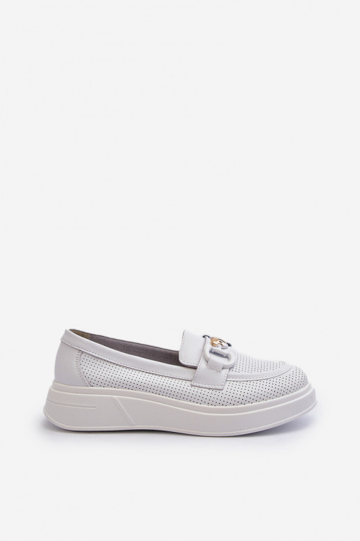 Mocassins femininos com plataforma na cor branca S.Barski LR720