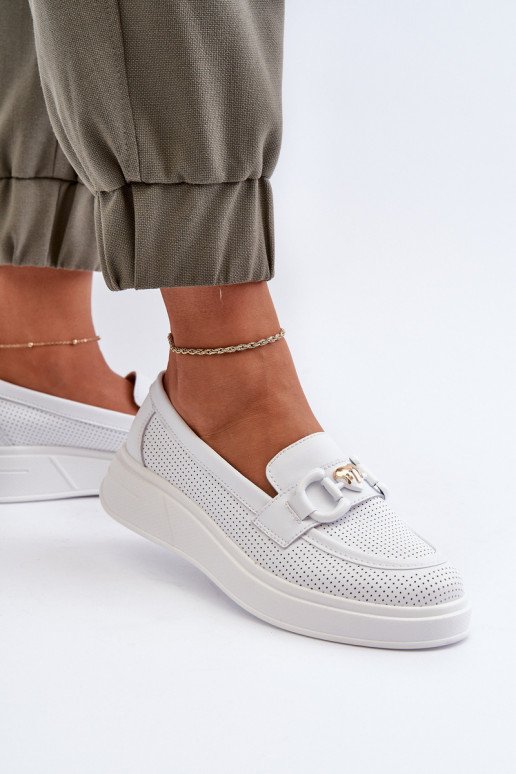 Mocassins femininos com plataforma na cor branca S.Barski LR720