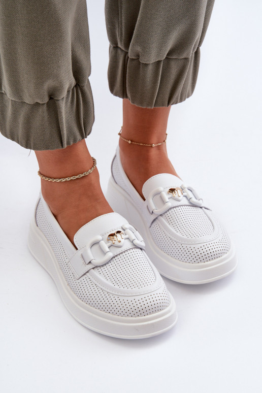 Mocassins femininos com plataforma na cor branca S.Barski LR720