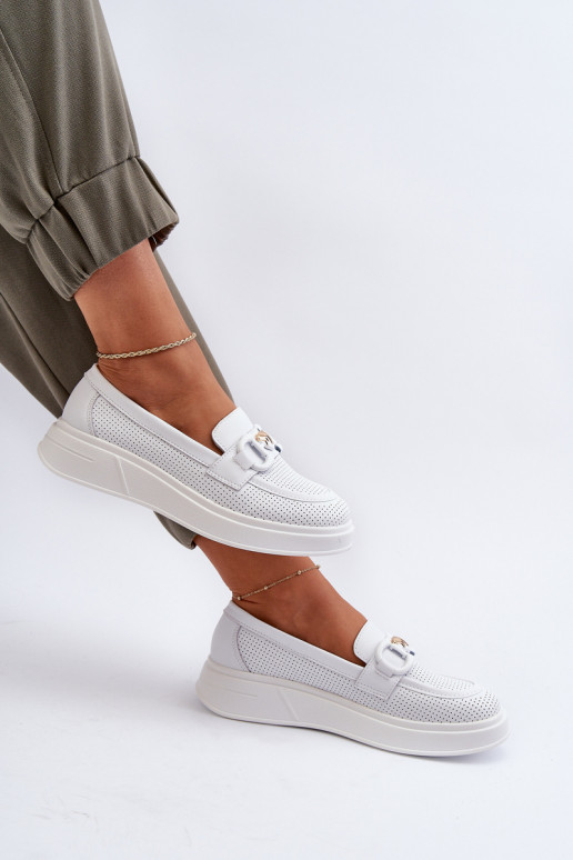 Mocassins femininos com plataforma na cor branca S.Barski LR720