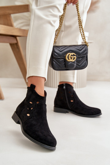 Botins femininos com elementos de renda na cor preta S.Barski HY42-081