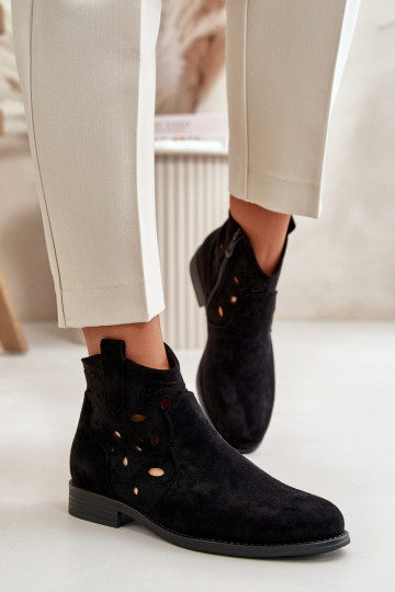 Botins femininos com elementos de renda na cor preta S.Barski HY42-081 2