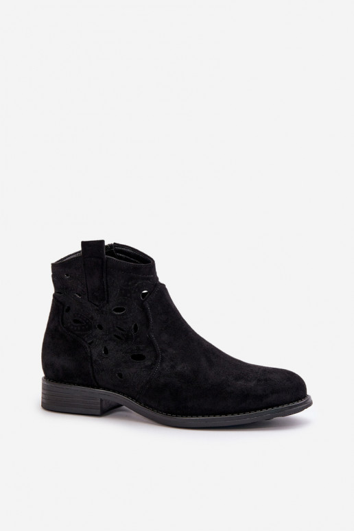 Botins femininos com elementos de renda na cor preta S.Barski HY42-081