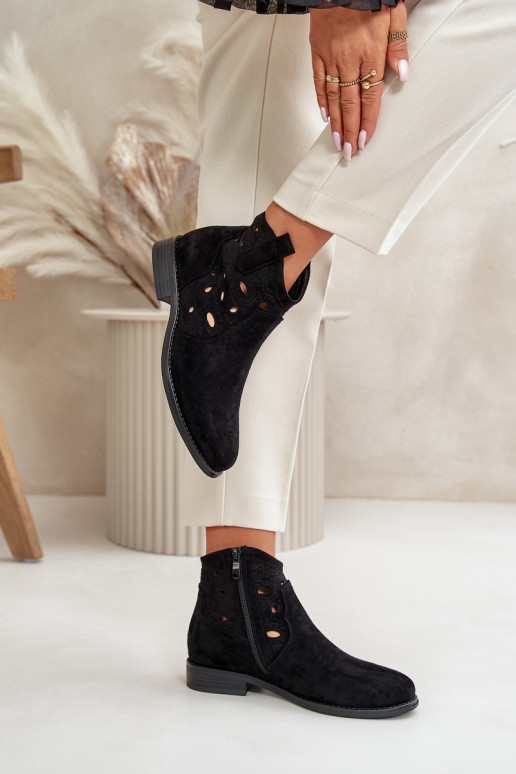 Botins femininos com elementos de renda na cor preta S.Barski HY42-081