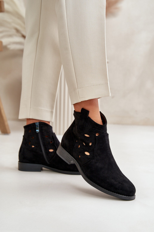 Botins femininos com elementos de renda na cor preta S.Barski HY42-081