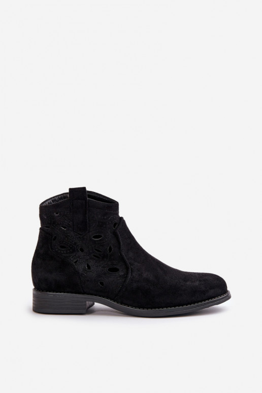 Botins femininos com elementos de renda na cor preta S.Barski HY42-081