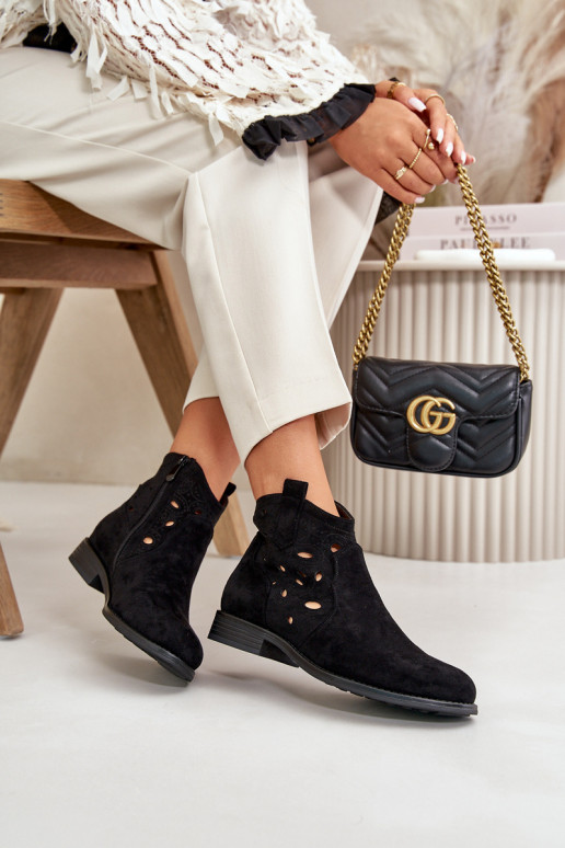 Botins femininos com elementos de renda na cor preta S.Barski HY42-081