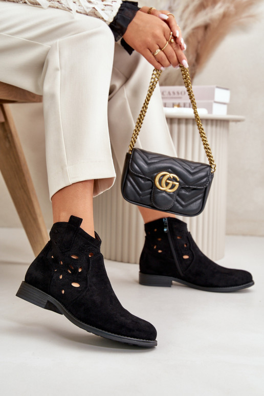 Botins femininos com elementos de renda na cor preta S.Barski HY42-081
