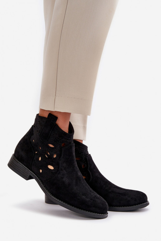 Botins femininos com elementos de renda na cor preta S.Barski HY42-081