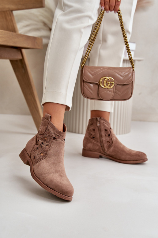 Botins femininos com elementos de renda na cor marrom S.Barski HY42-081