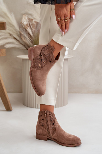 Botins femininos com elementos de renda na cor marrom S.Barski HY42-081 2