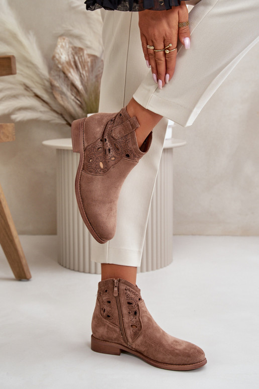 Botins femininos com elementos de renda na cor marrom S.Barski HY42-081