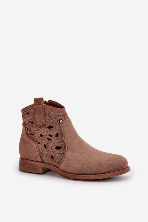 Botins femininos com elementos de renda na cor marrom S.Barski HY42-081