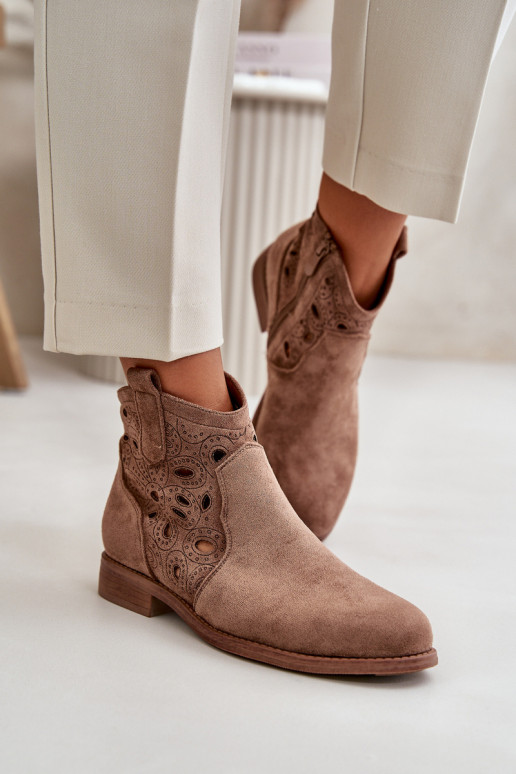 Botins femininos com elementos de renda na cor marrom S.Barski HY42-081