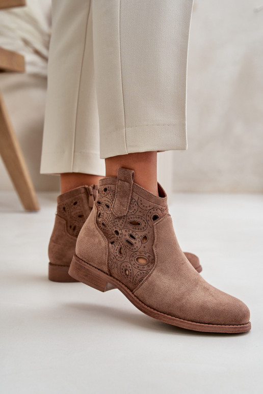 Botins femininos com elementos de renda na cor marrom S.Barski HY42-081