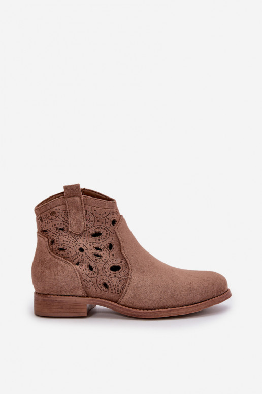 Botins femininos com elementos de renda na cor marrom S.Barski HY42-081
