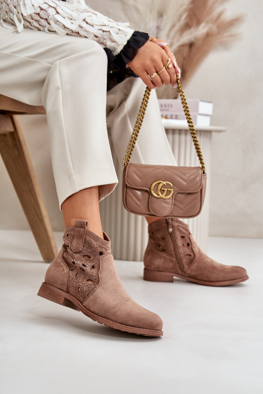 Botins femininos com elementos de renda na cor marrom S.Barski HY42-081