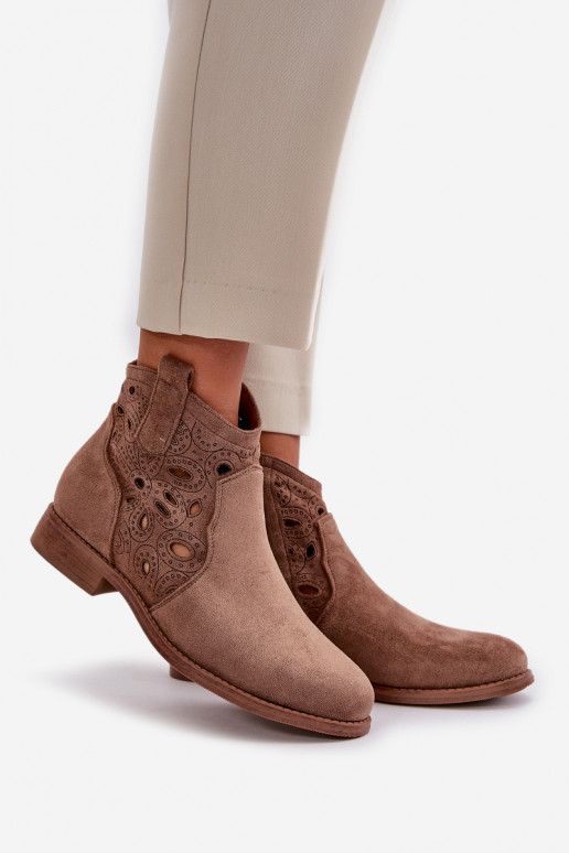 Botins femininos com elementos de renda na cor marrom S.Barski HY42-081