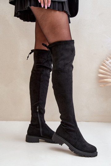 Botas pretas acima do joelho com saltos largos de camurça sintética Arkelia
