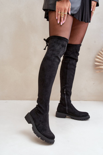 Botas pretas acima do joelho com saltos largos de camurça sintética Arkelia 2