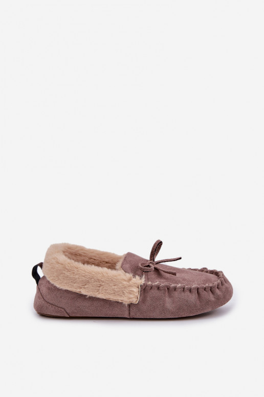 Mocassins femininos bege com pelo Kleogoria