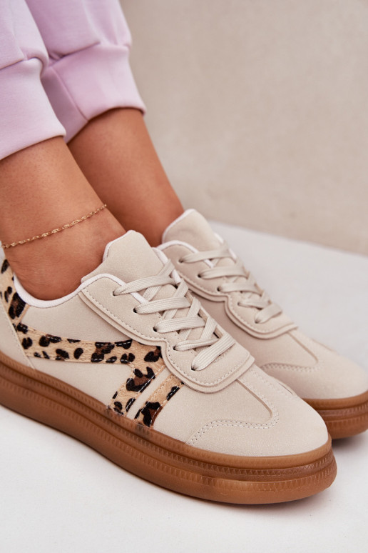 Ténis femininos com plataforma e estampa de leopardo em areia Totter