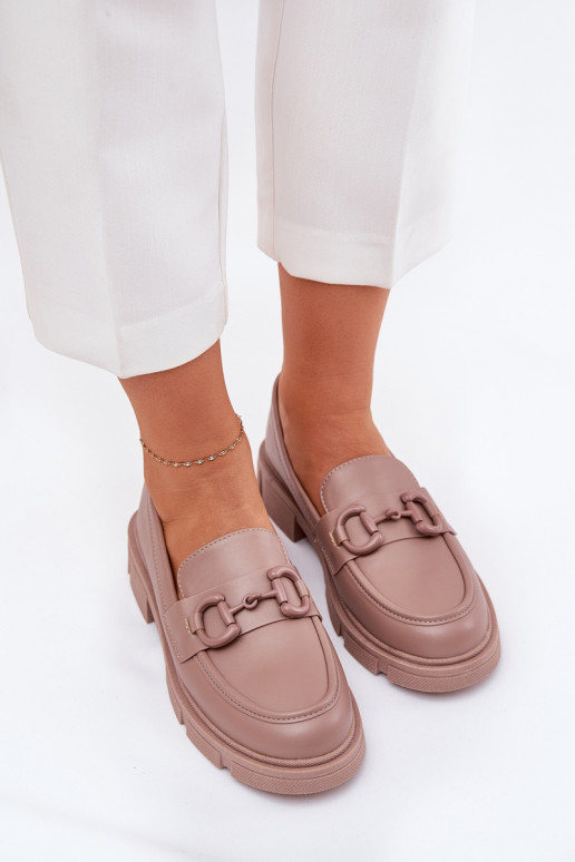 Mocassins femininos com detalhes decorativos em couro sintético caqui Seftass