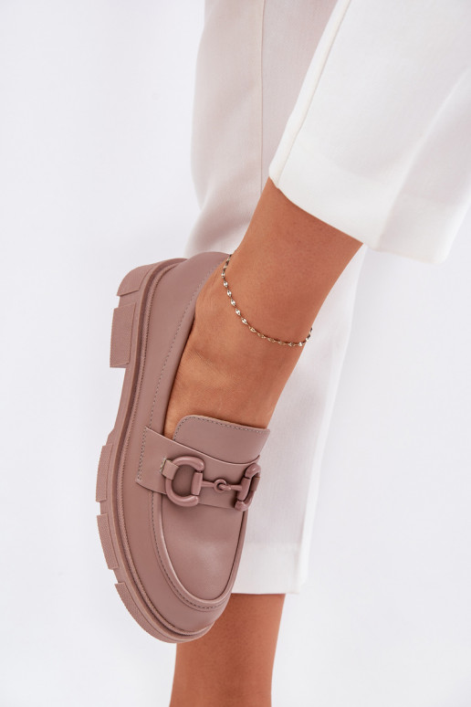 Mocassins femininos com detalhes decorativos em couro sintético caqui Seftass