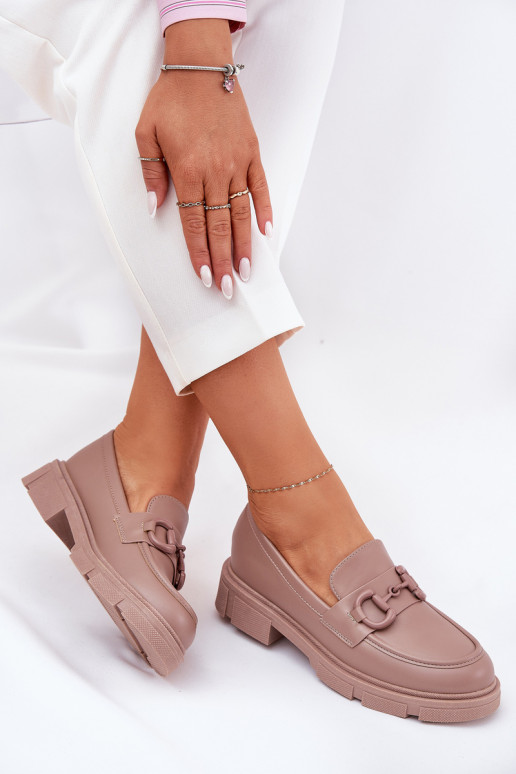 Mocassins femininos com detalhes decorativos em couro sintético caqui Seftass